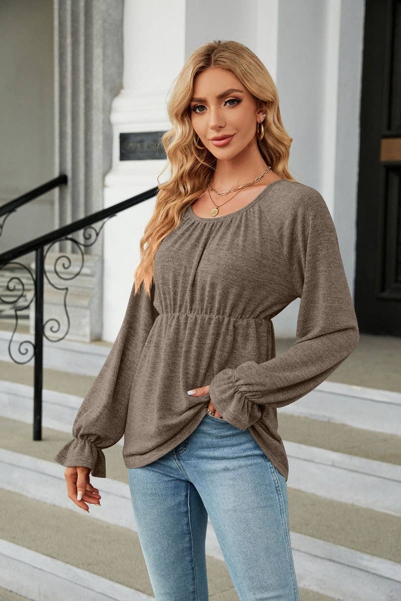 CWTBLL2828_FALL CREW NECK LONG SLEEVE WAISTBAND TOP