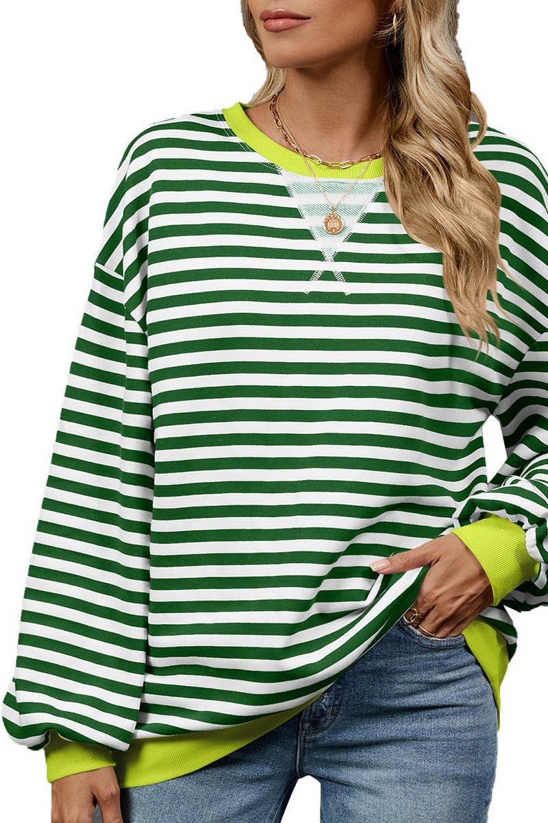 CWTBLL2359_CONTRAST COLOR STRIPED CREW NECK SWEATSHIRT