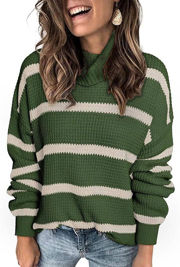 CASUAL TURTLENECK KNIT STRIPED PULLOVER SWEATER