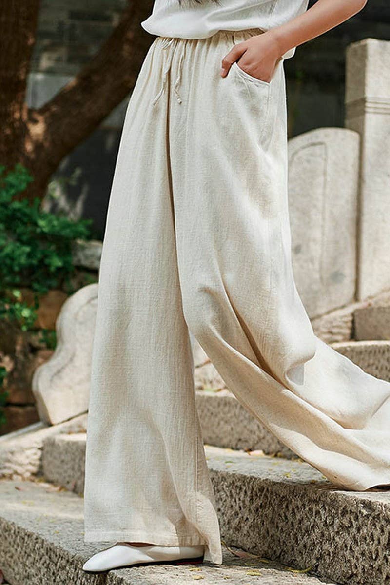 CWBLP1376_COTTON AND LINEN DRAWSTRING WIDE LEG PANTS
