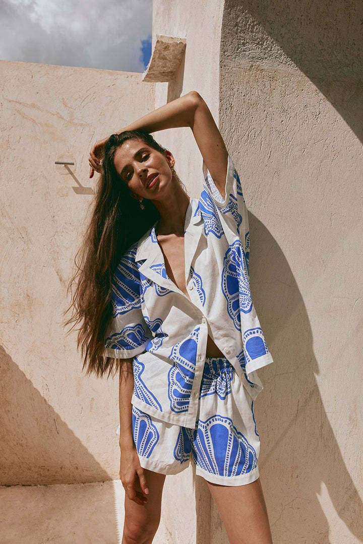 Casual short style linen top and shorts suit