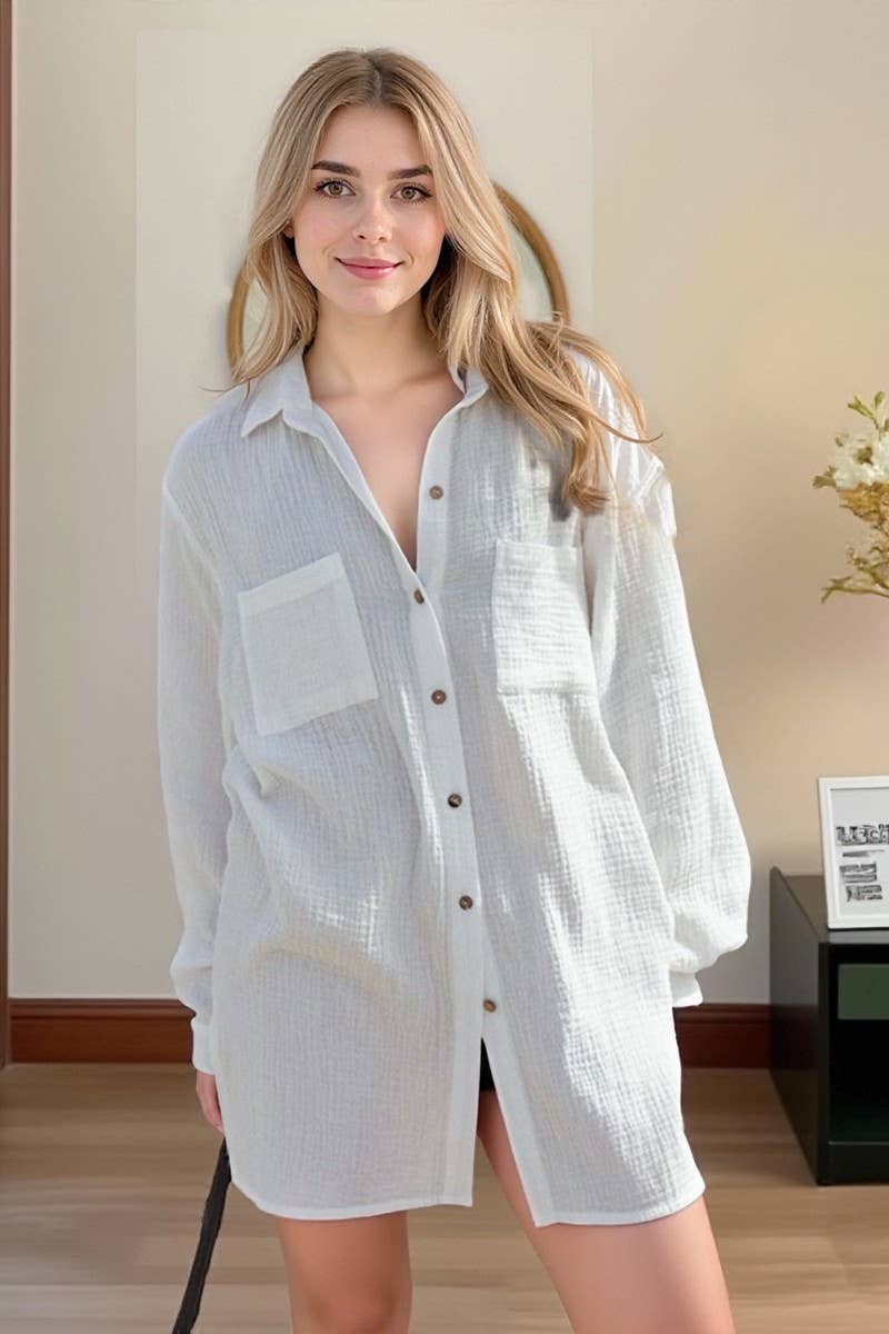 CWTSTL904_SOLID COLOR SIMPLE LOOSE LONG-SLEEVED SHIRT