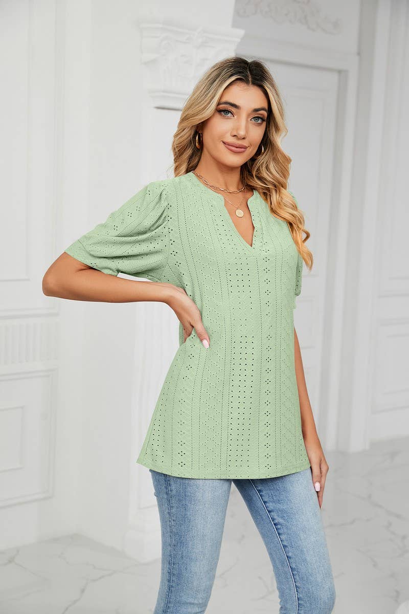 CWTSTS0358_V-Neck Short Sleeve Knit Top