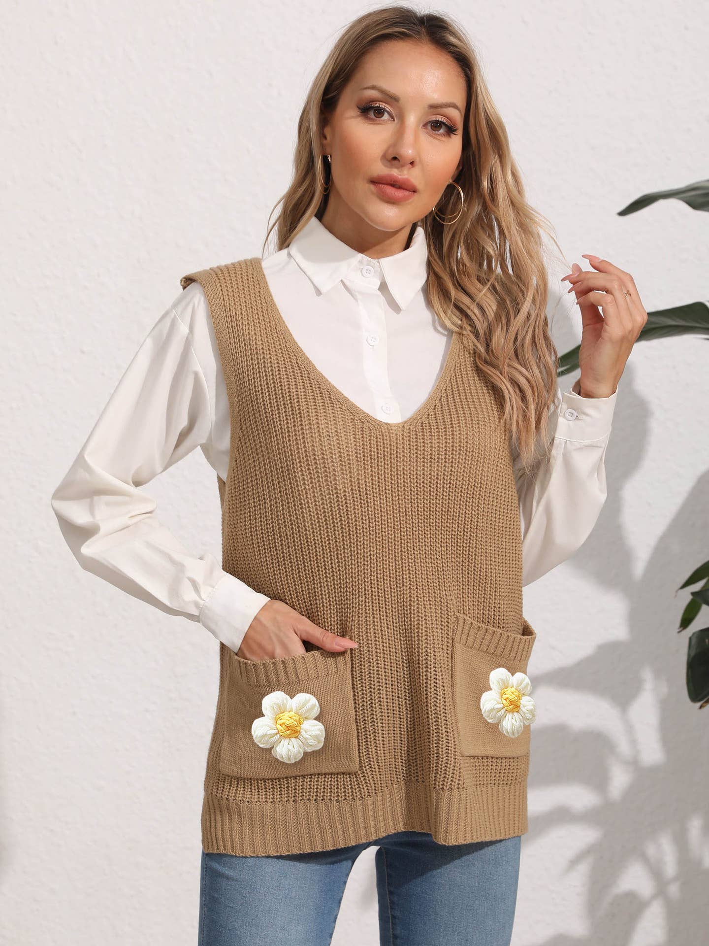 DOUBLE POCKET STITCHING V-NECK WAISTCOAT