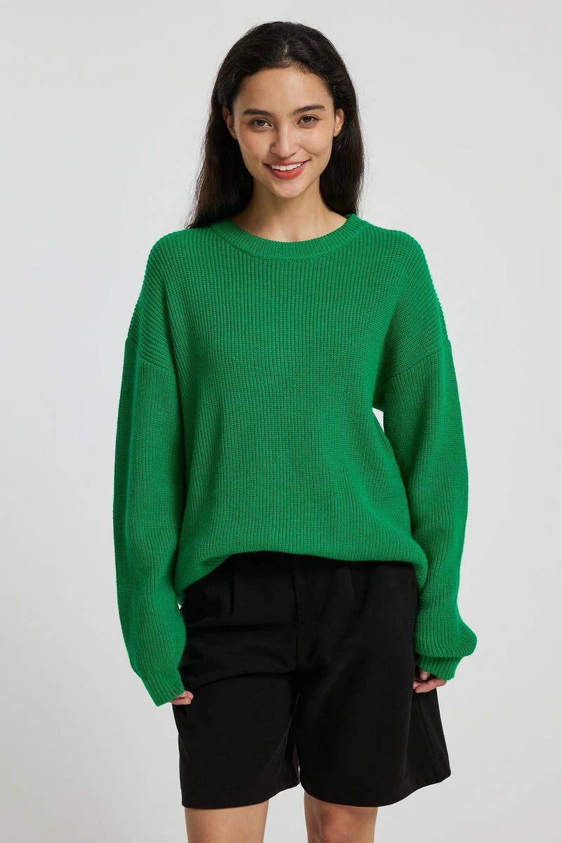 CWOSWL5239_ROUND NECK LONG SLEEVE PULLOVER KNITTED SWEATER