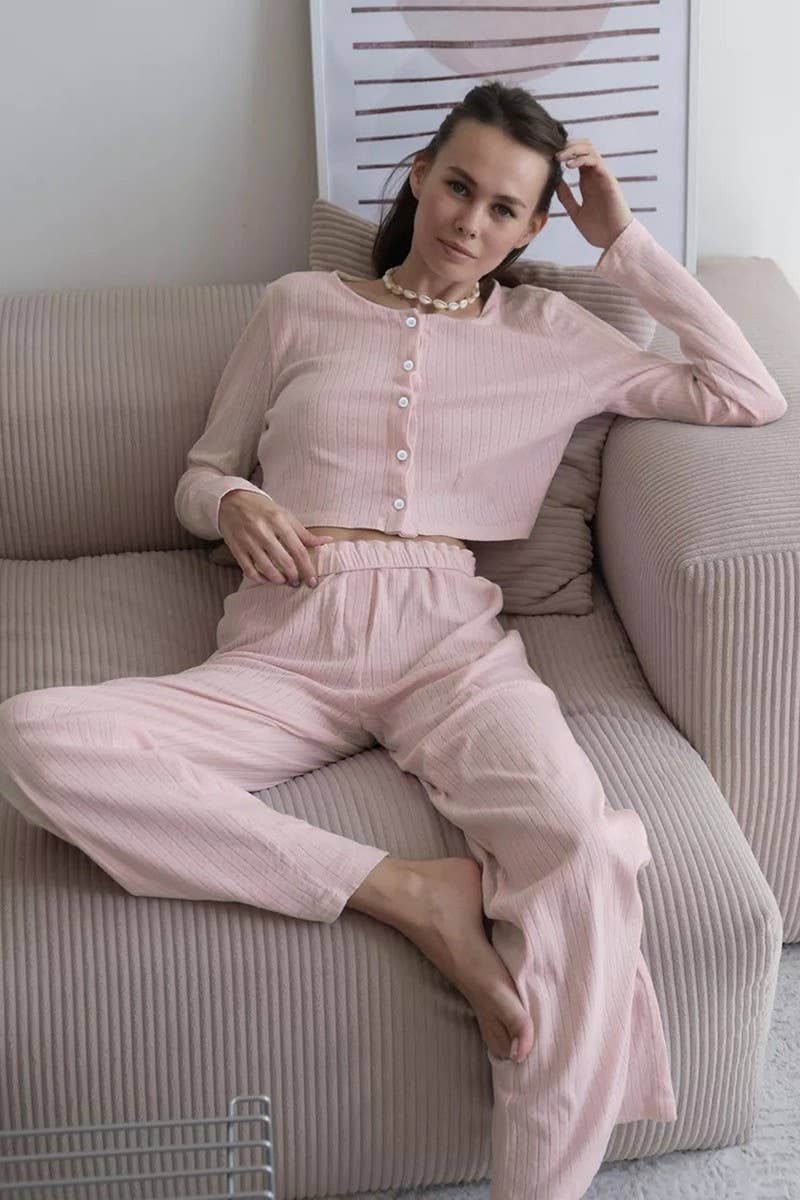 CWSPJ0306_KNITTED LOOSE BREATHABLE PAJAMAS HOME WEAR SET
