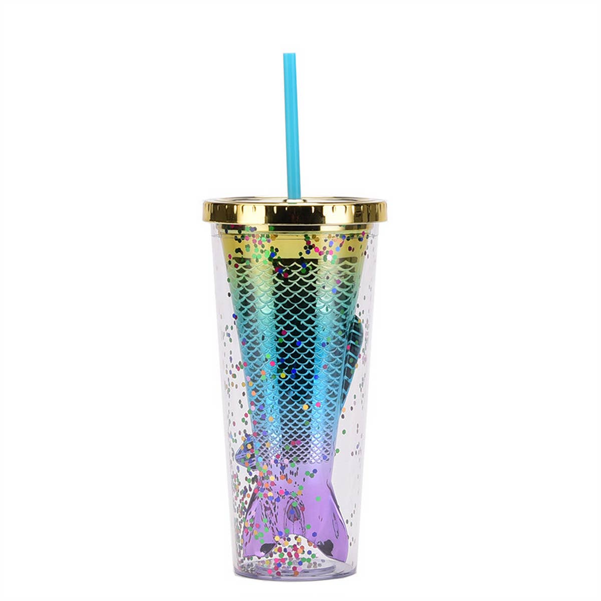 DOUBLE LAYER GRADIENT MERMAID TAIL WATER CUP