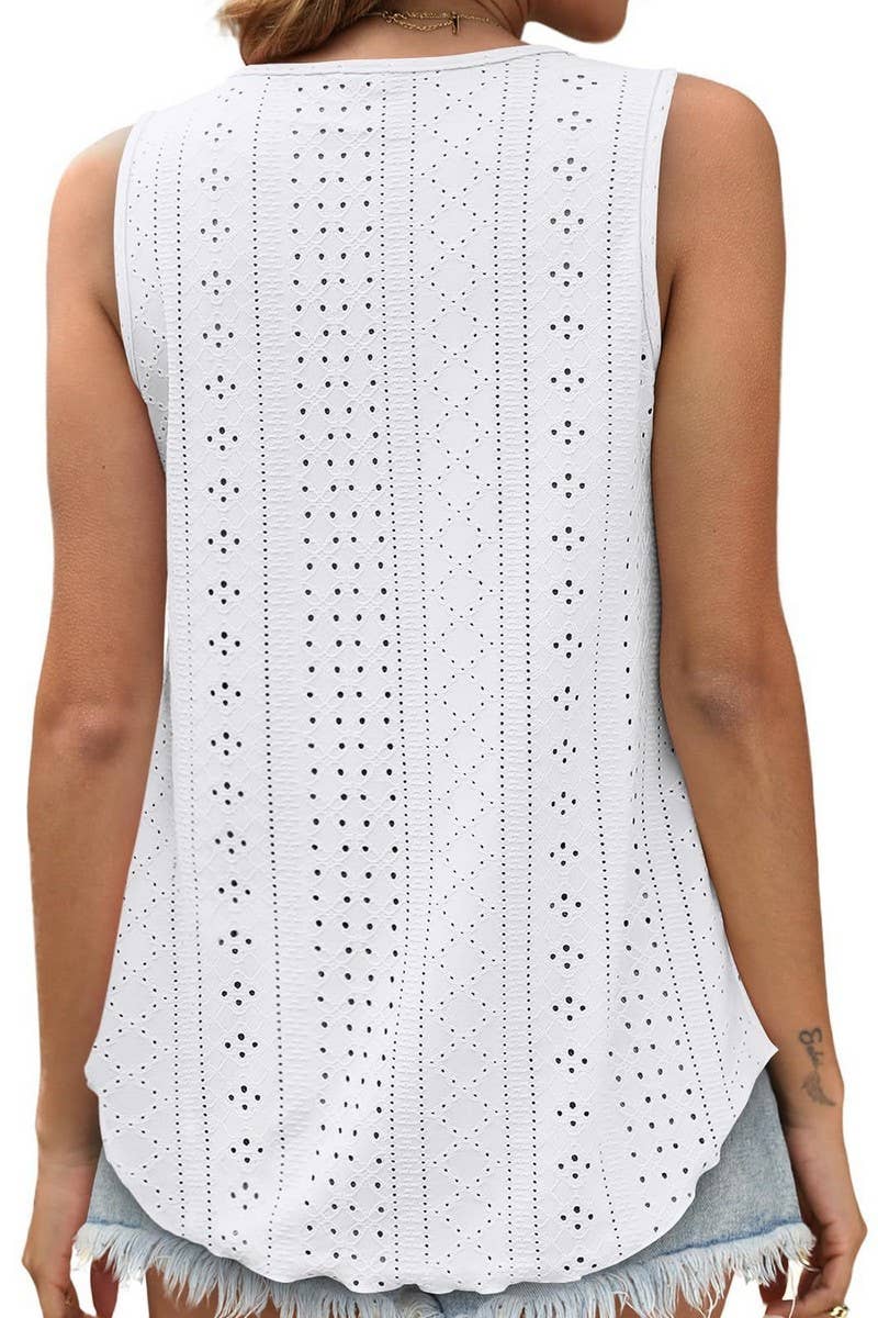 CWTBLSL0443_ROUND NECK NEEDLE EYE SLEEVELESS VEST T-SHIRT
