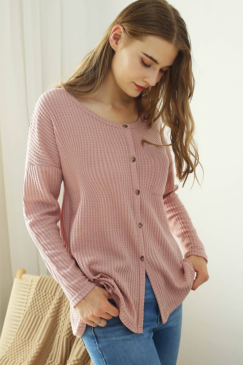 CWTSTL722_R NECK DETAILED BUTTON PULLOVER SWEATER KNIT TOP