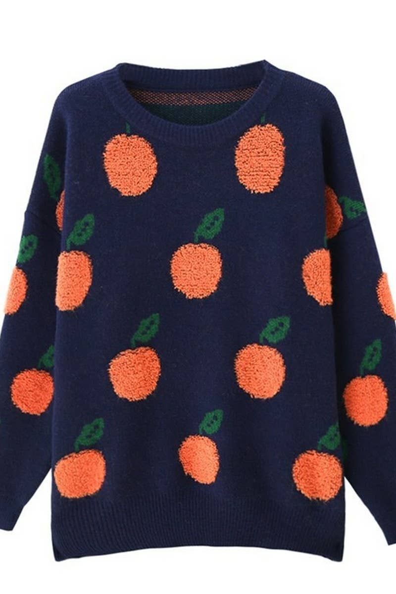 Crew-neck long-sleeved knit pullover sweater