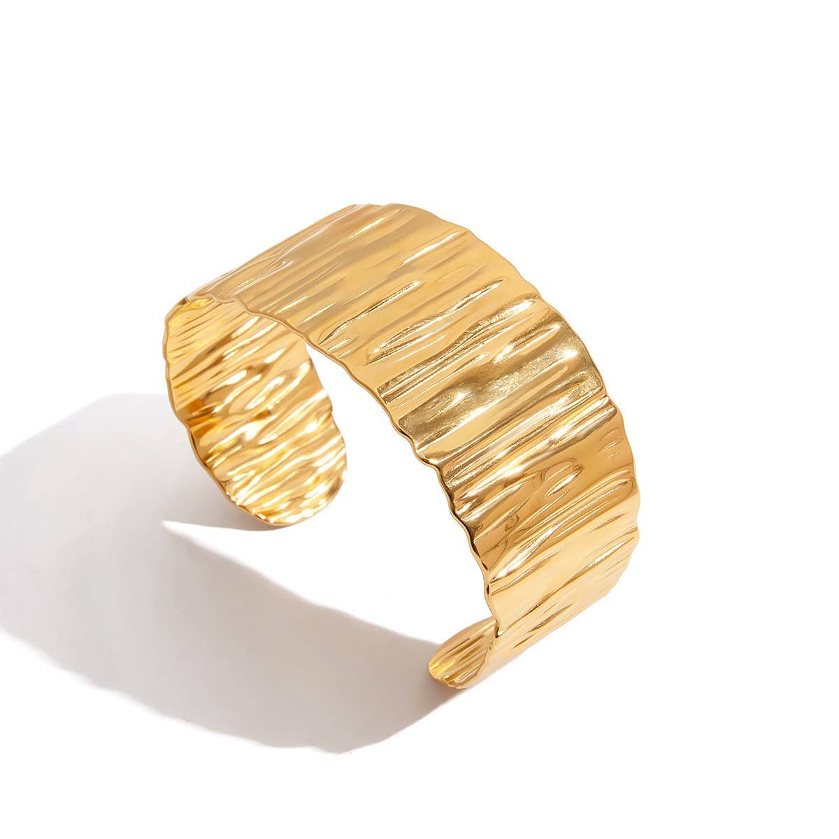 Minimalist Wide Textured Open Bangle, 18K Gold