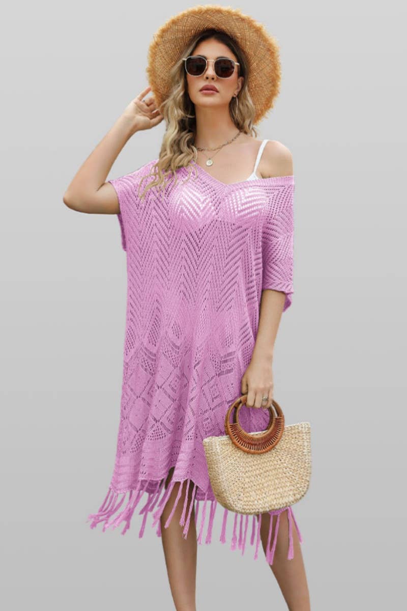 CWDSD3927_KNIT CREW NECK SHORT SLEEVE CUTOUT DRESS