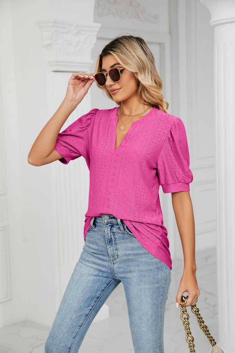 CWTSTS0358_V-Neck Short Sleeve Knit Top