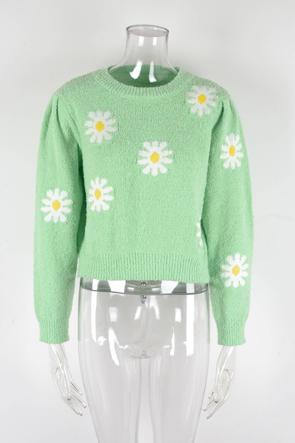 DAISIES ROUND NECK FLOWER KNIT FASHION SWEATER