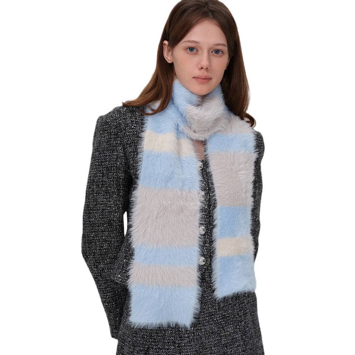 Chic Faux Mink Fur Knit Scarf for Winter_CWASC1284