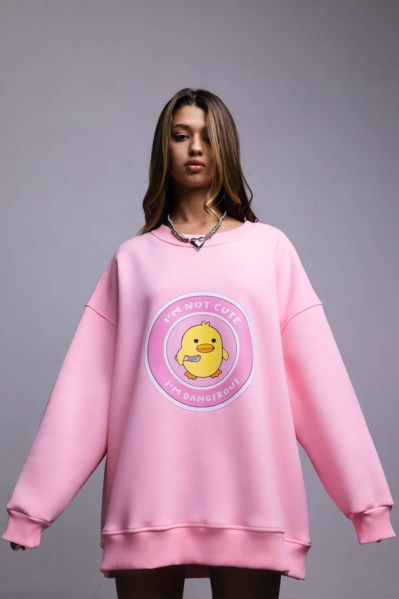 CWTBLL1671_LOOSE YELLOW DUCK PRINT LONG SLEEVE TOP
