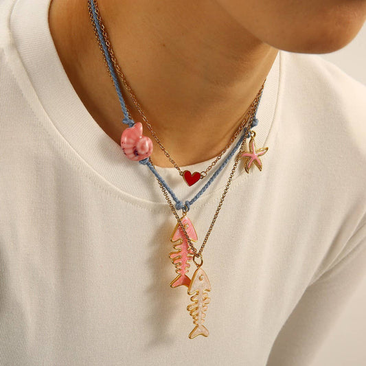 Ocean Style Fish Necklace with Sea Charms_CWMM8806