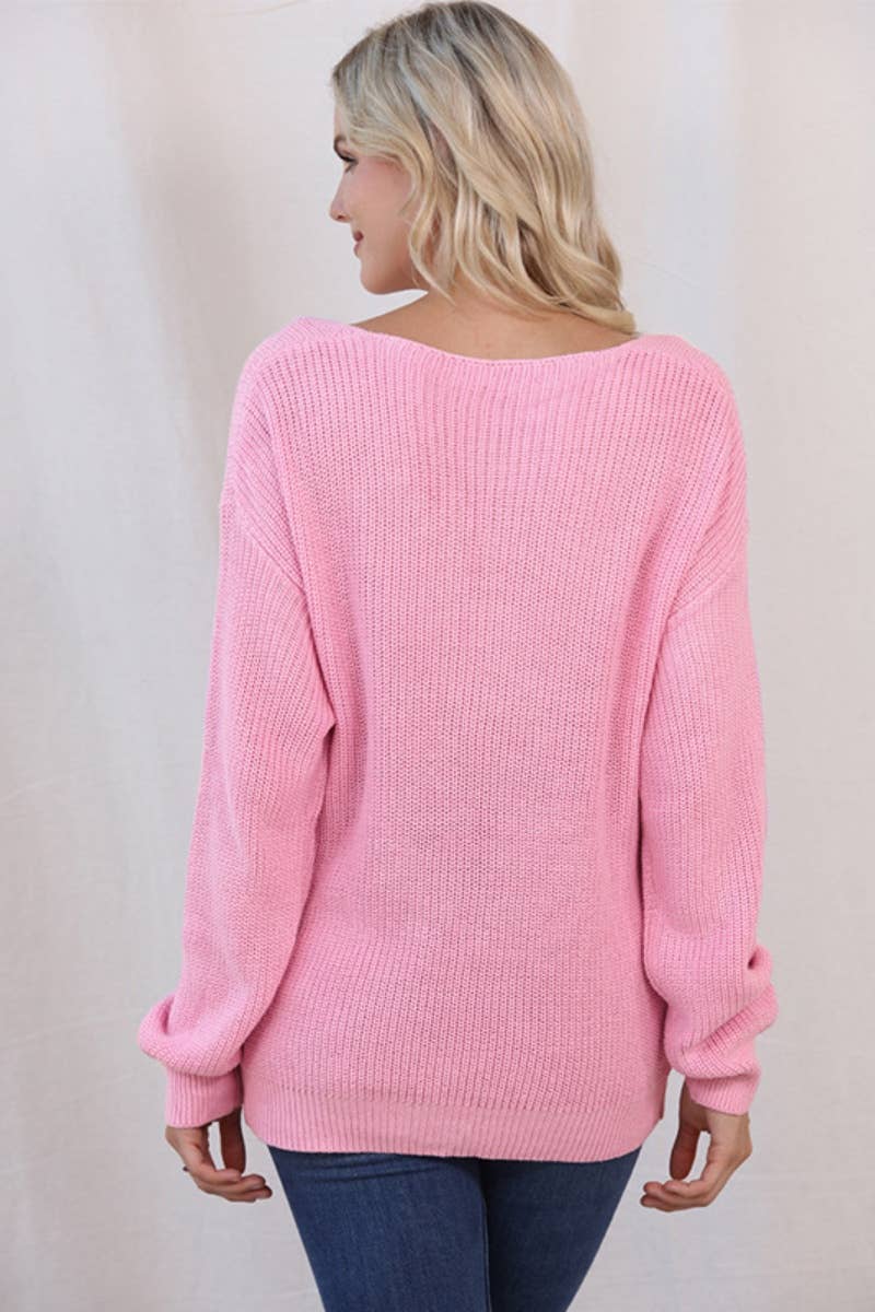 CWOSWL6706_WINTER SOLID COLOR V-NECK LONG-SLEEVED SWEATER