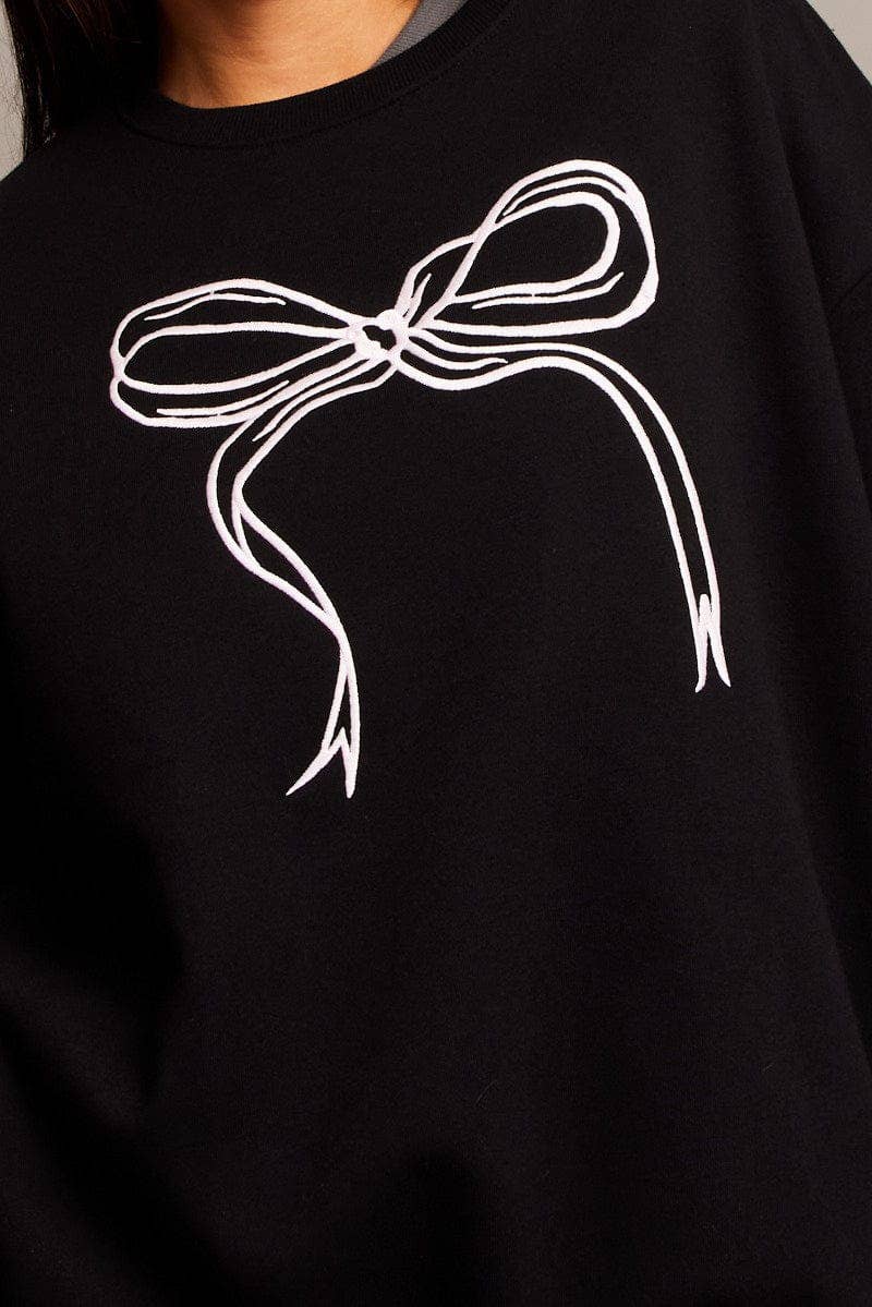 Bow round-neck long-sleeved pullover sweater