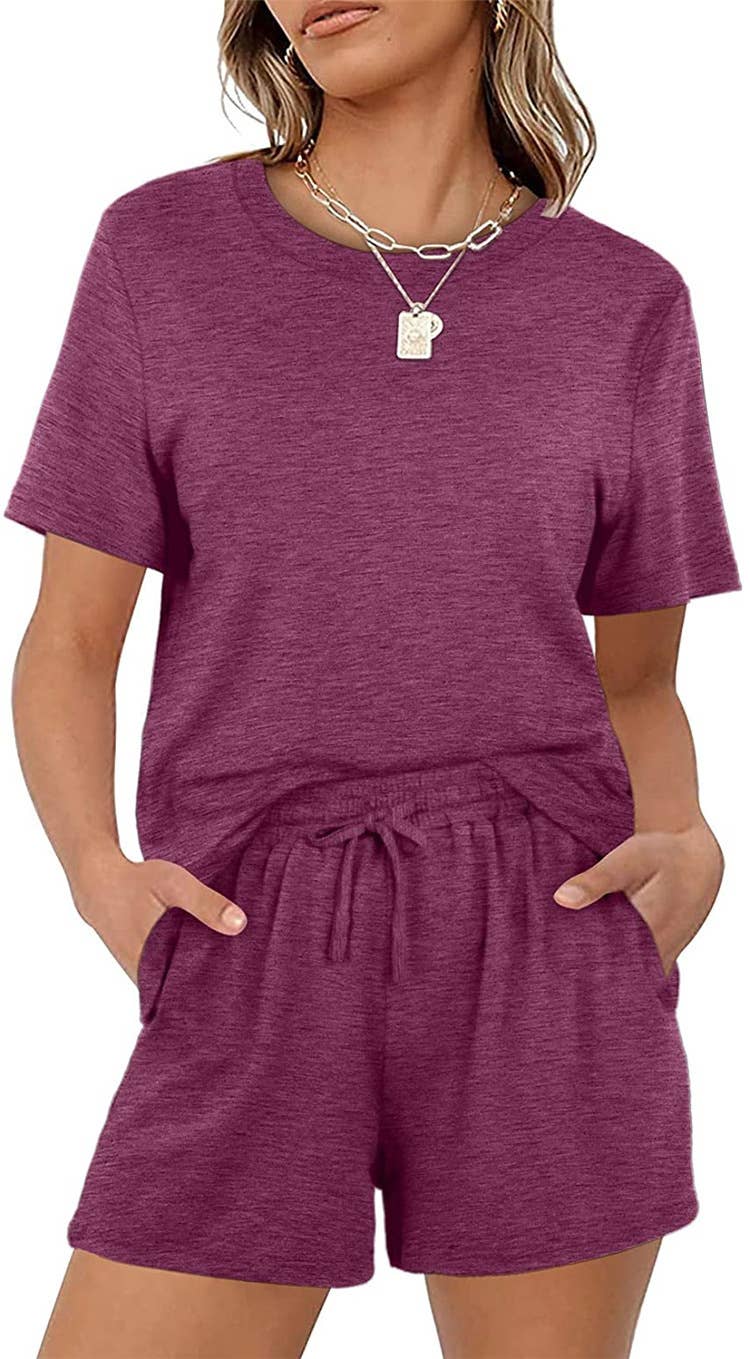 Casual elastic-lace-up pocket shorts suit