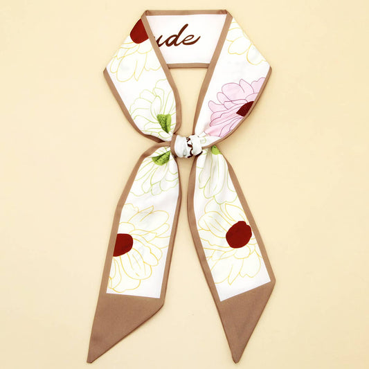 Chic Bowknot Letter Print Skinny Scarf Ribbon_CWASC0099