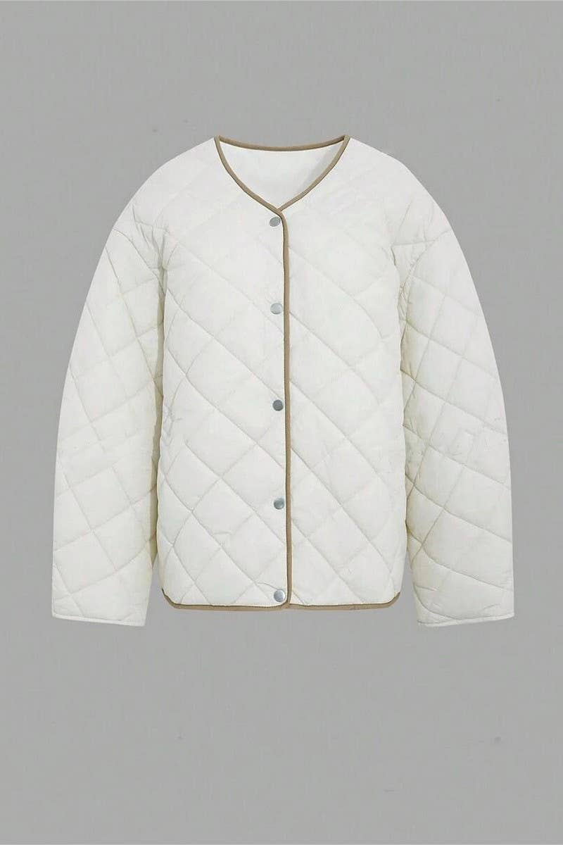 ARGYLE PATTERN CONTRASTING DRAWSTRING PADDED COAT