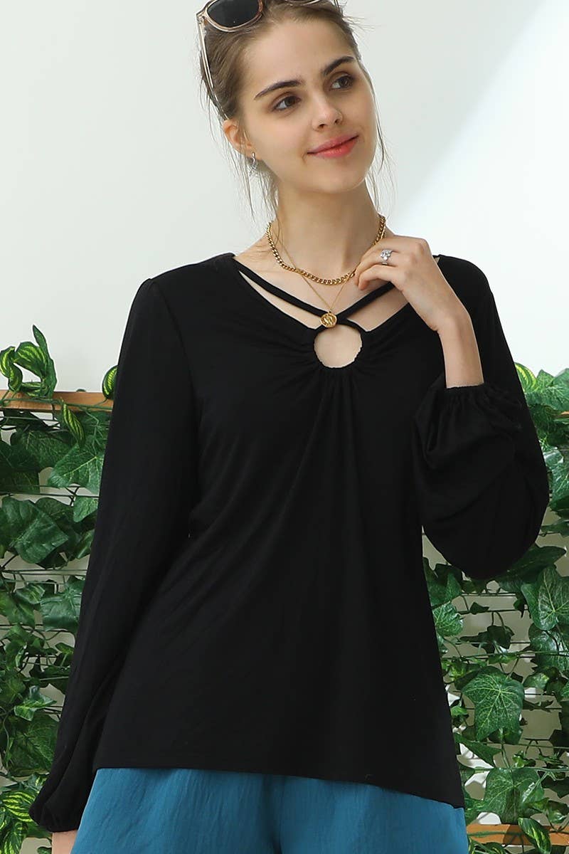 CWTTL1502-ROUND NECK KEYHOLE CROSSOVER STRAPS TOP