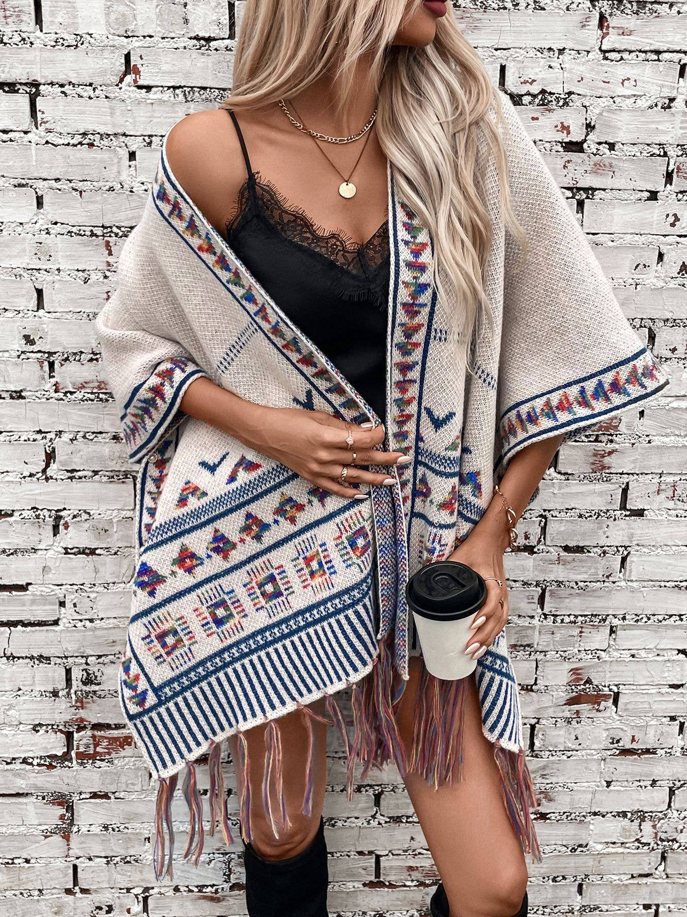 Casual loose jacquard cape cape coat