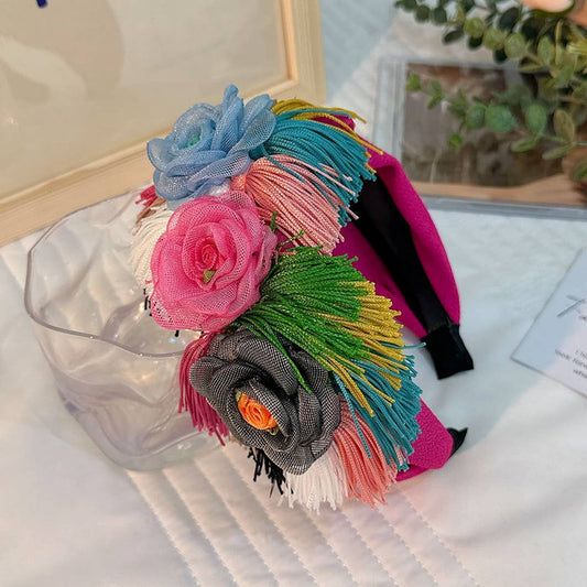 Floral Fabric Headband ?Bold Tassel Hair Accessory