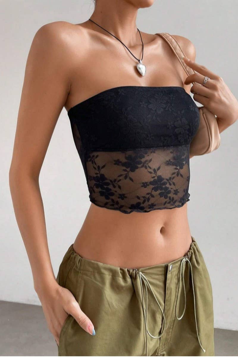 CWTTSL0433_LACE TUBE TOP ALL-MATCH SEXY WRAP TOP