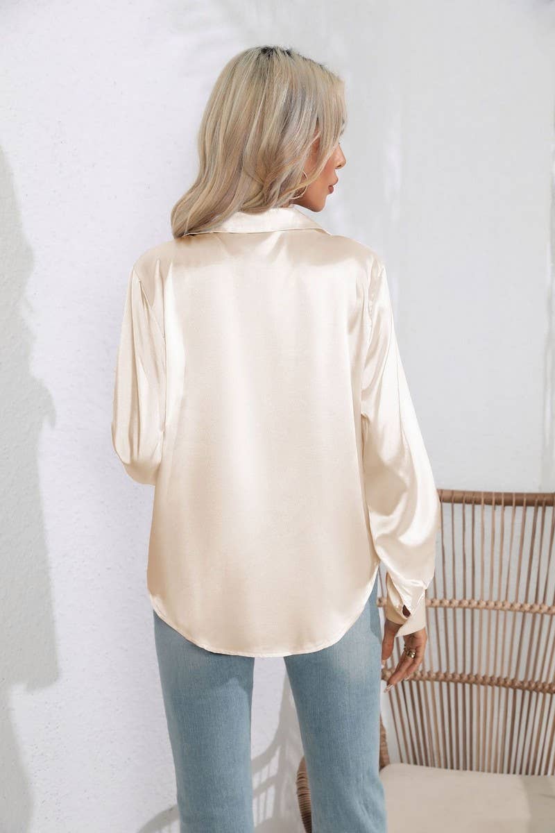 CWTBLL0693_Button Down Silky Satin Long Sleeve Top