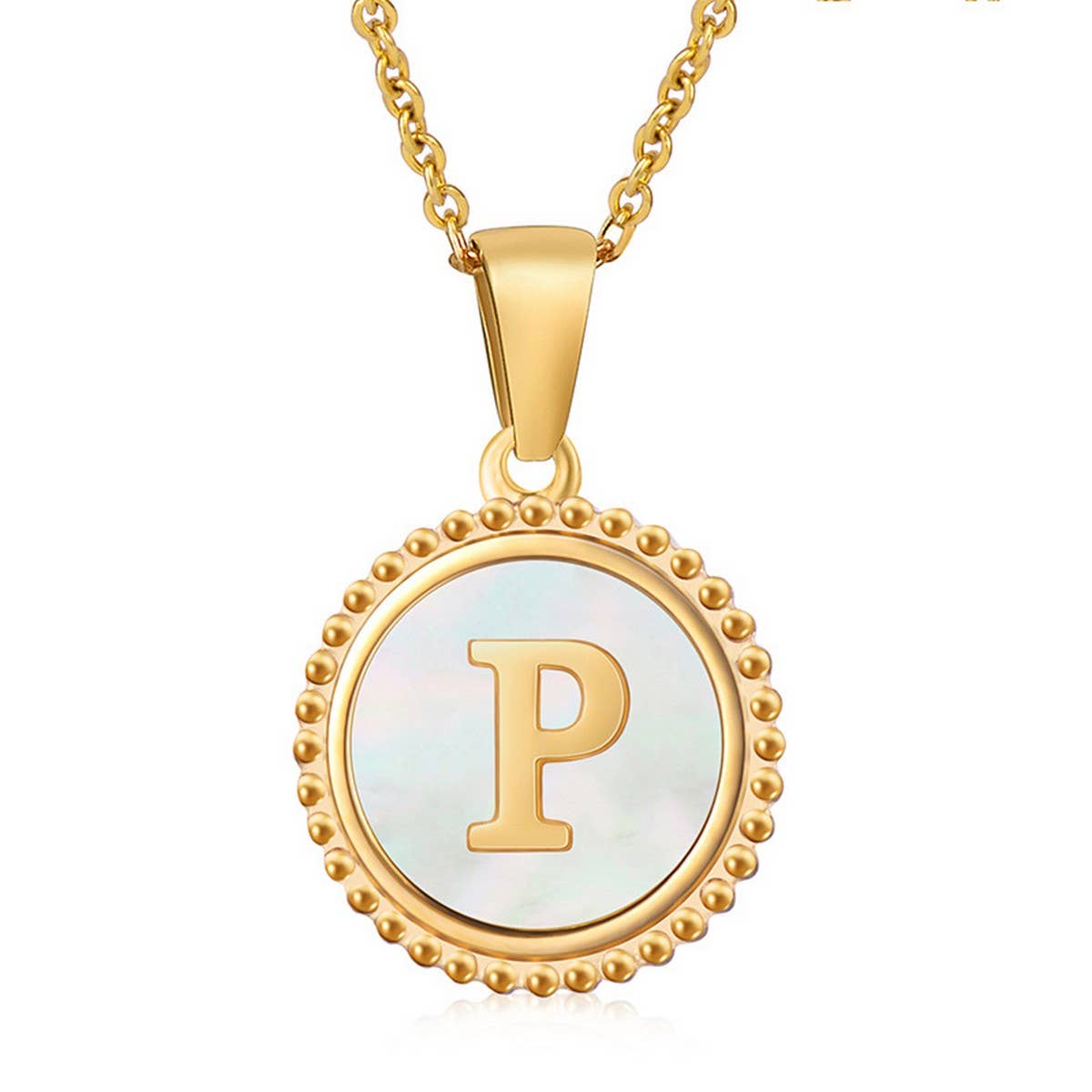 CWAJE1940_Simple Round White Shell Letter Necklace