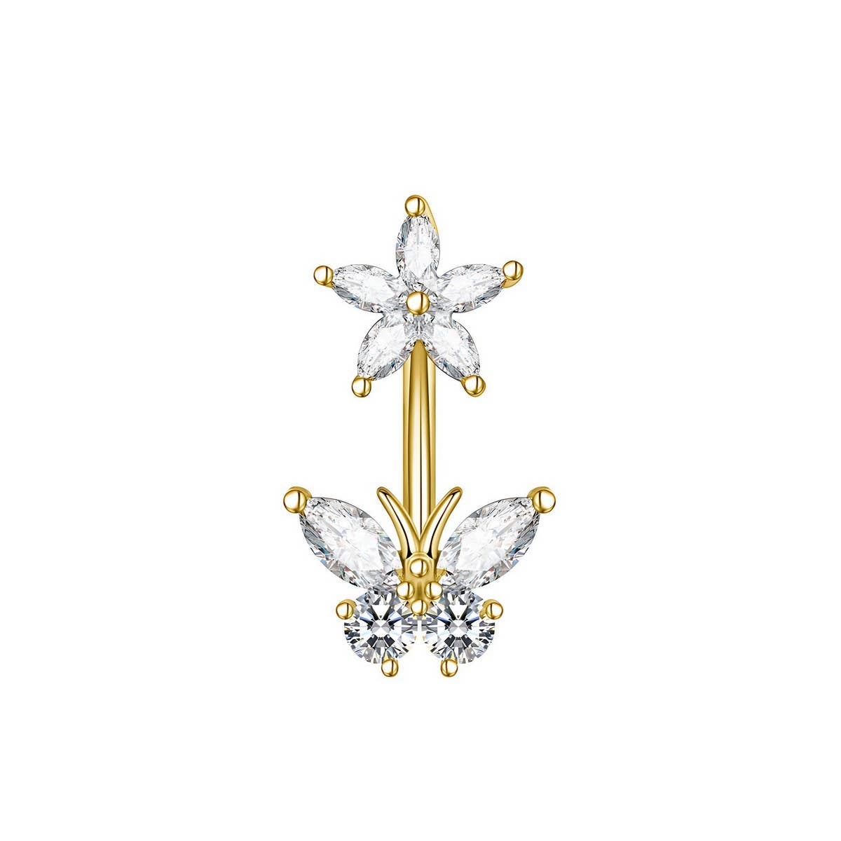 Flower Butterfly Zircon Stainless Steel Belly Ring