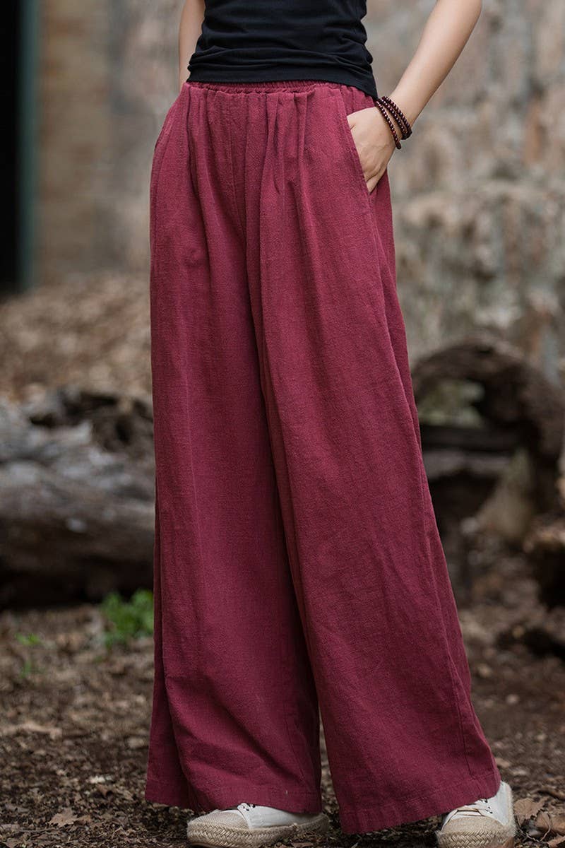 CWBLP1377_COTTON AND LINEN SAND-WASHED WIDE-LEG TROUSERS