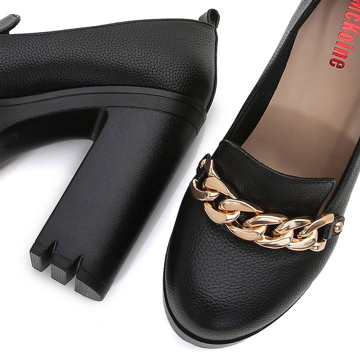WOMAN BLACK PLATFORM CHUNKY HIGH-HEELED SHOES