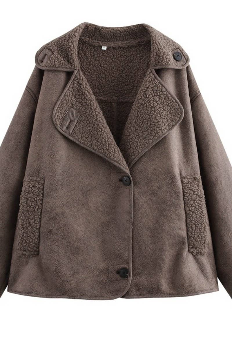 CWOCO1064_SOLID COLOR LOOSE LAMB WOOL LAPEL COAT