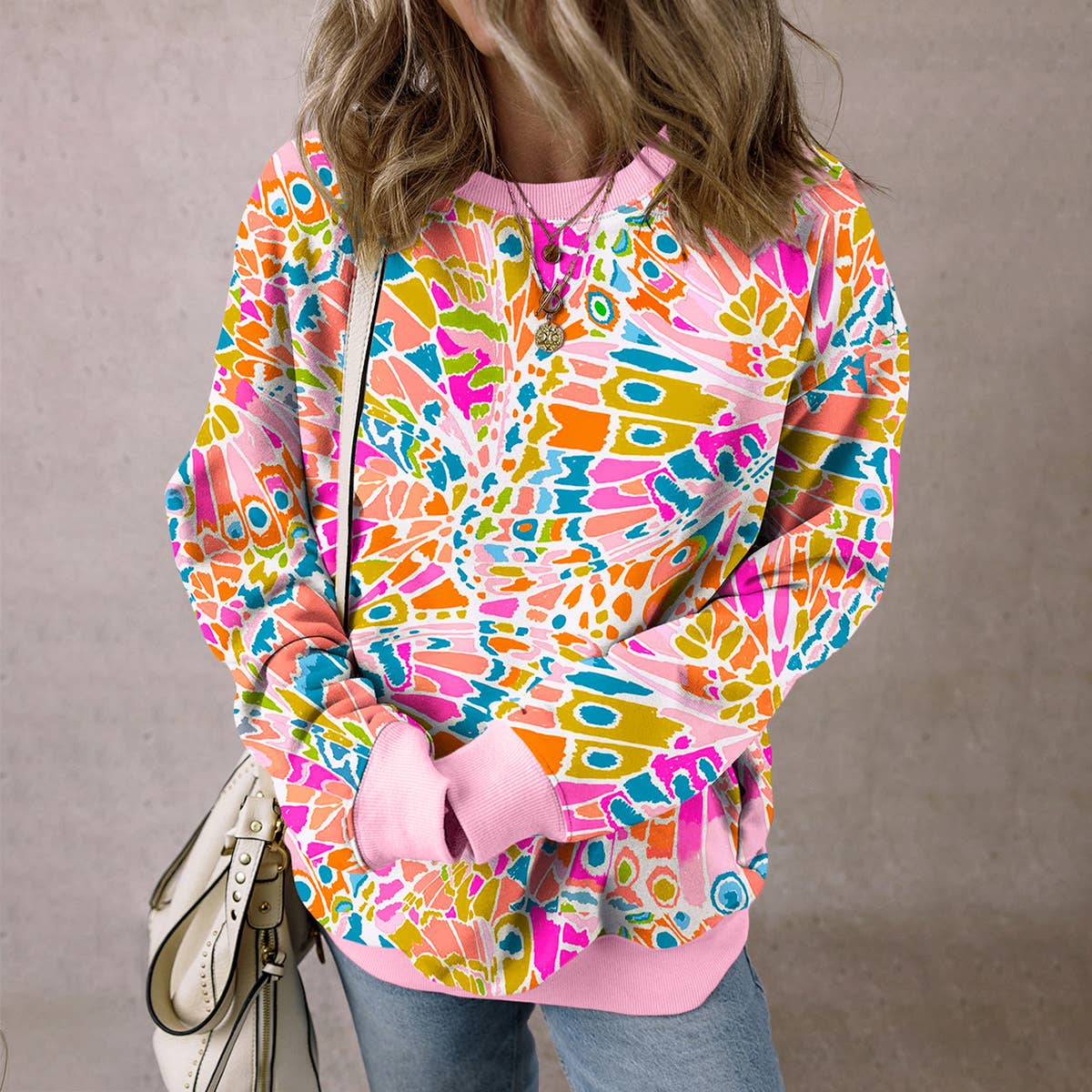 CREW-NECK DESIGN SENSE ABSTRACT PRINTED HOODIE