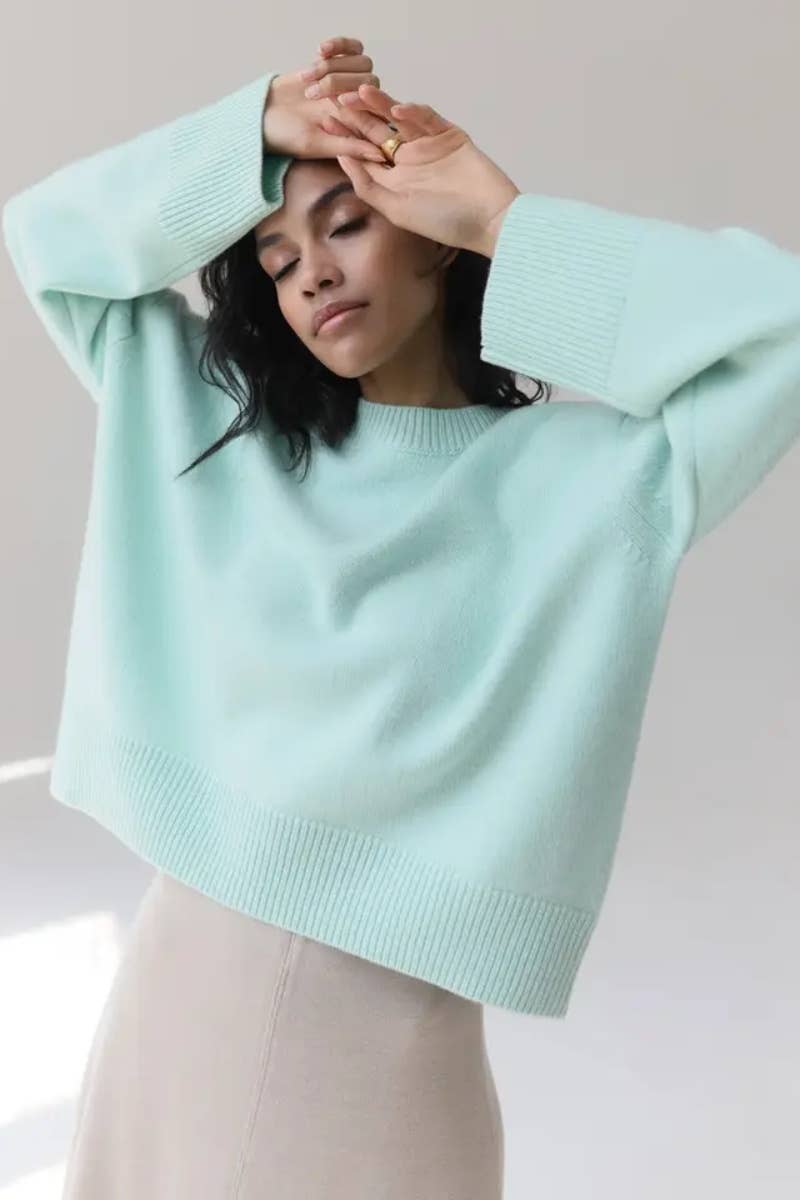 CWOSWL6631_CREW-NECK LONG-SLEEVED SOLID COLOR SWEATER