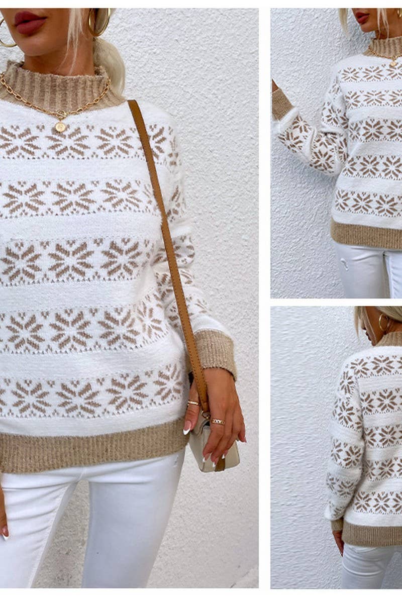 CWOSWL2565_HALF TURTLENECK SNOWFLAKE CHRISTMAS SWEATER