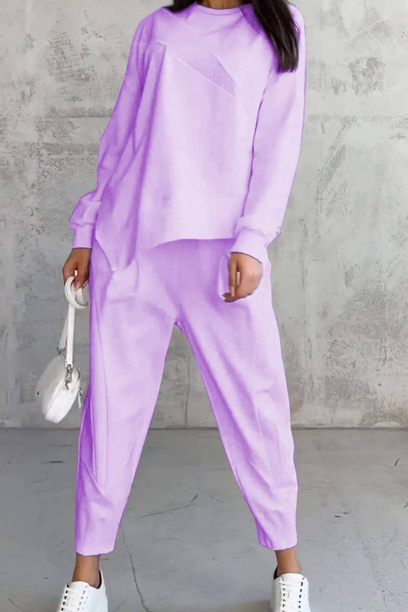 CWSTB1397_ROUND NECK LOOSE IRREGULAR SWEATSHIRT SUIT