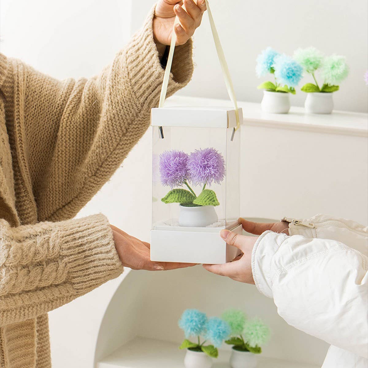 CWMM9283_HAND-WOVEN WOOL BALL ARTIFICIAL FLOWER POT