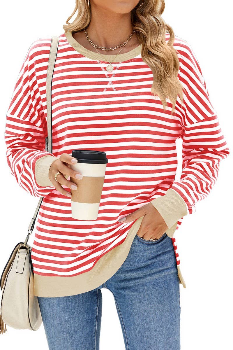 CWTBLL1198_CONTRAST COLOR ROUND NECK STRIPED SWEATSHIRT