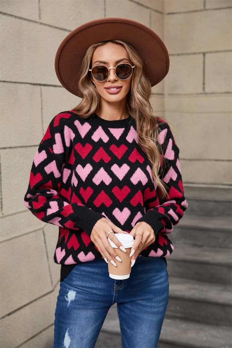 CWOSWL5756_VALENTINE'S DAY CREW NECK HEART SWEATER