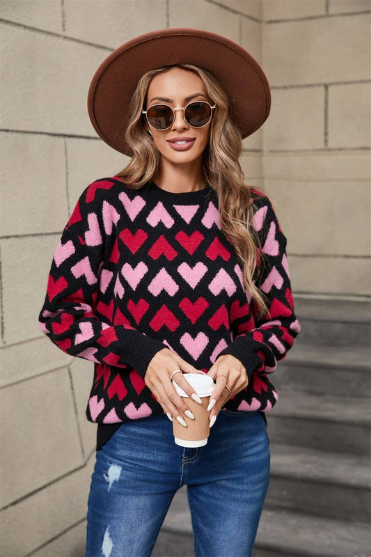 CWOSWL5756_VALENTINE'S DAY CREW NECK HEART SWEATER
