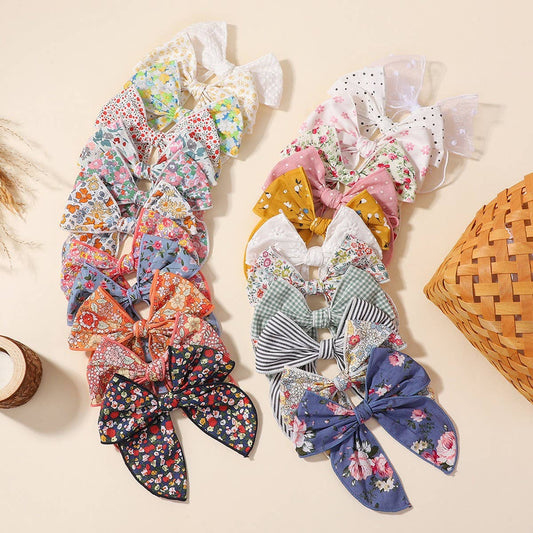 Floral Cotton Bow Hair Clip for Baby Girls