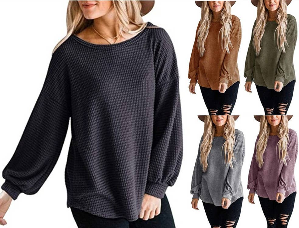 CWTTL1206_Long Sleeve Round Neck Knitted Loose Pullover Top