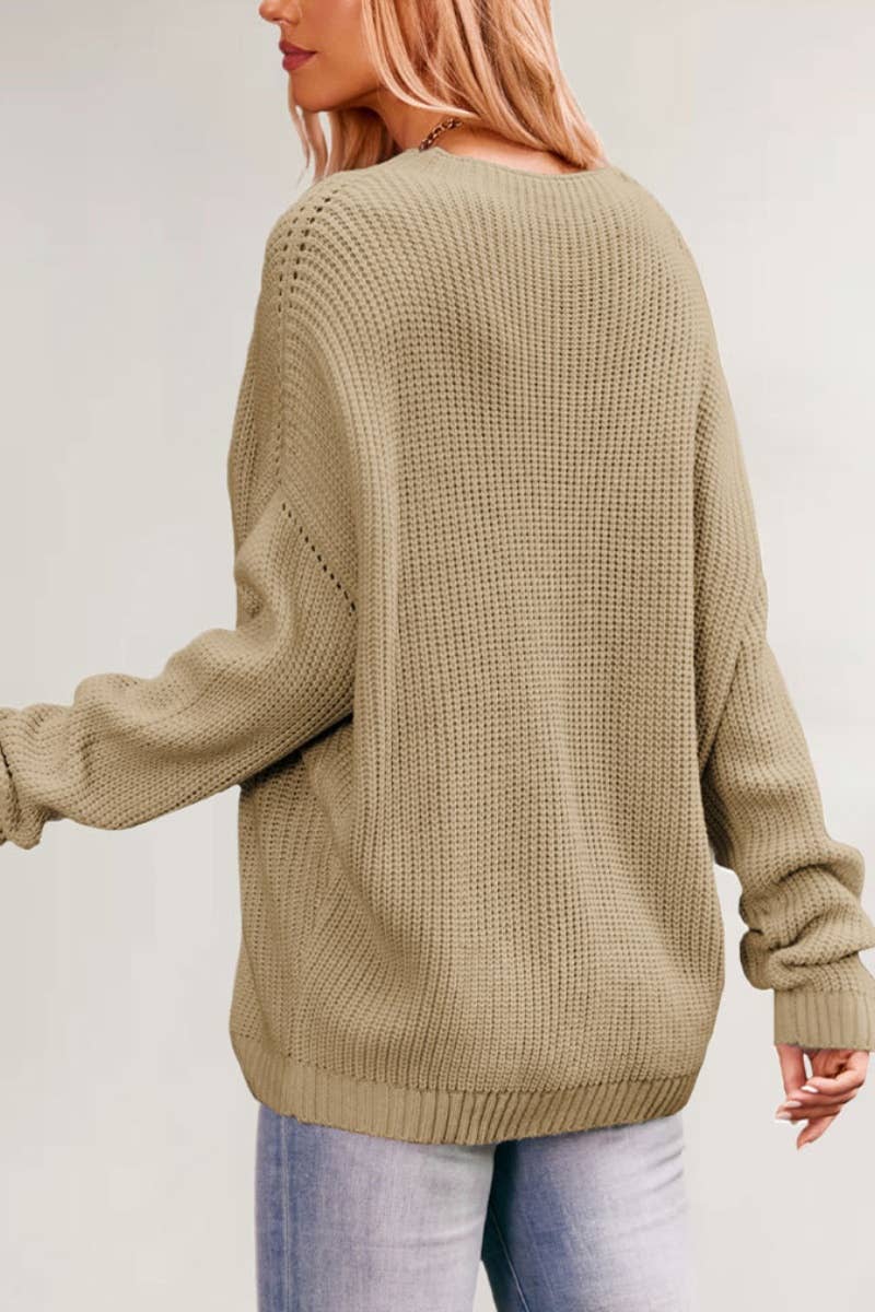 CWOSWL5884_CREW-NECK POCKET LONG-SLEEVED SWEATER