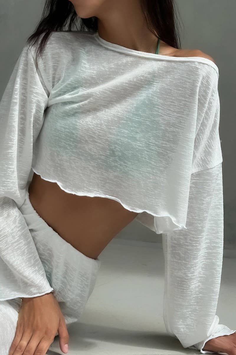 CWSPJ0405_KNITTED ROUND NECK PAJAMAS TWO-PIECE SET