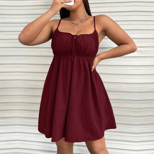 Sleeveless Mini Dress ??Waist Slim Strappy Fit_CWDHL1043
