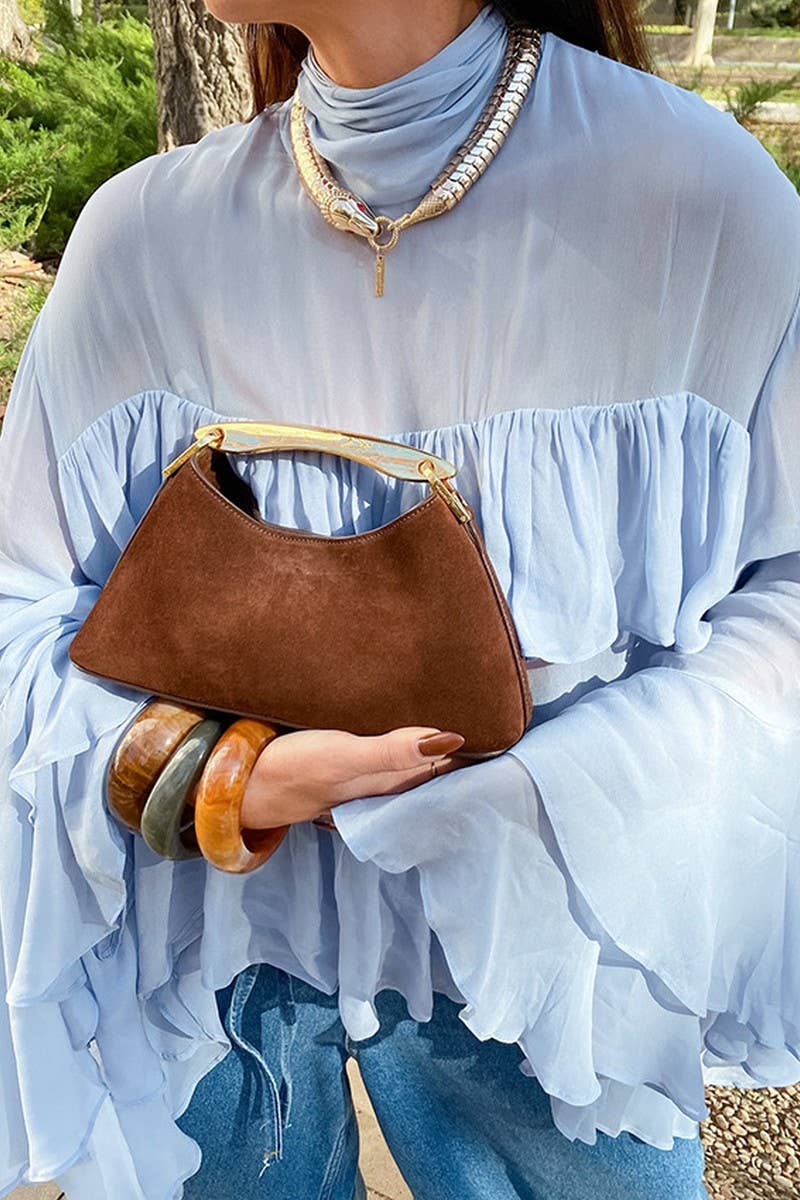 CWTBLL00604_SOLID COLOR RUFFLED ELEGANT COMMUTER SHIRT